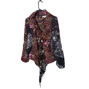 Anii by Natural‎ Womens Wool Tapestry Jacket Floral Asymmetrical Fringe Brown M